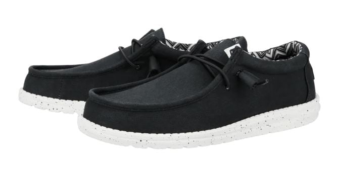 Hey Dude Wally Stretch Canvas Black/White Men Shoes