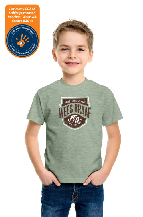 Boerboel Kids Premium Cotton T-Shirt Printed Green Melange - Braaf