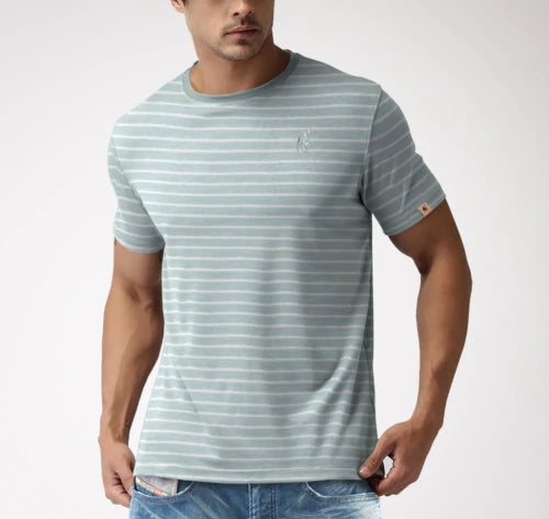 Boerboel Mens Premium T-Shirt Stripe Green & Stone