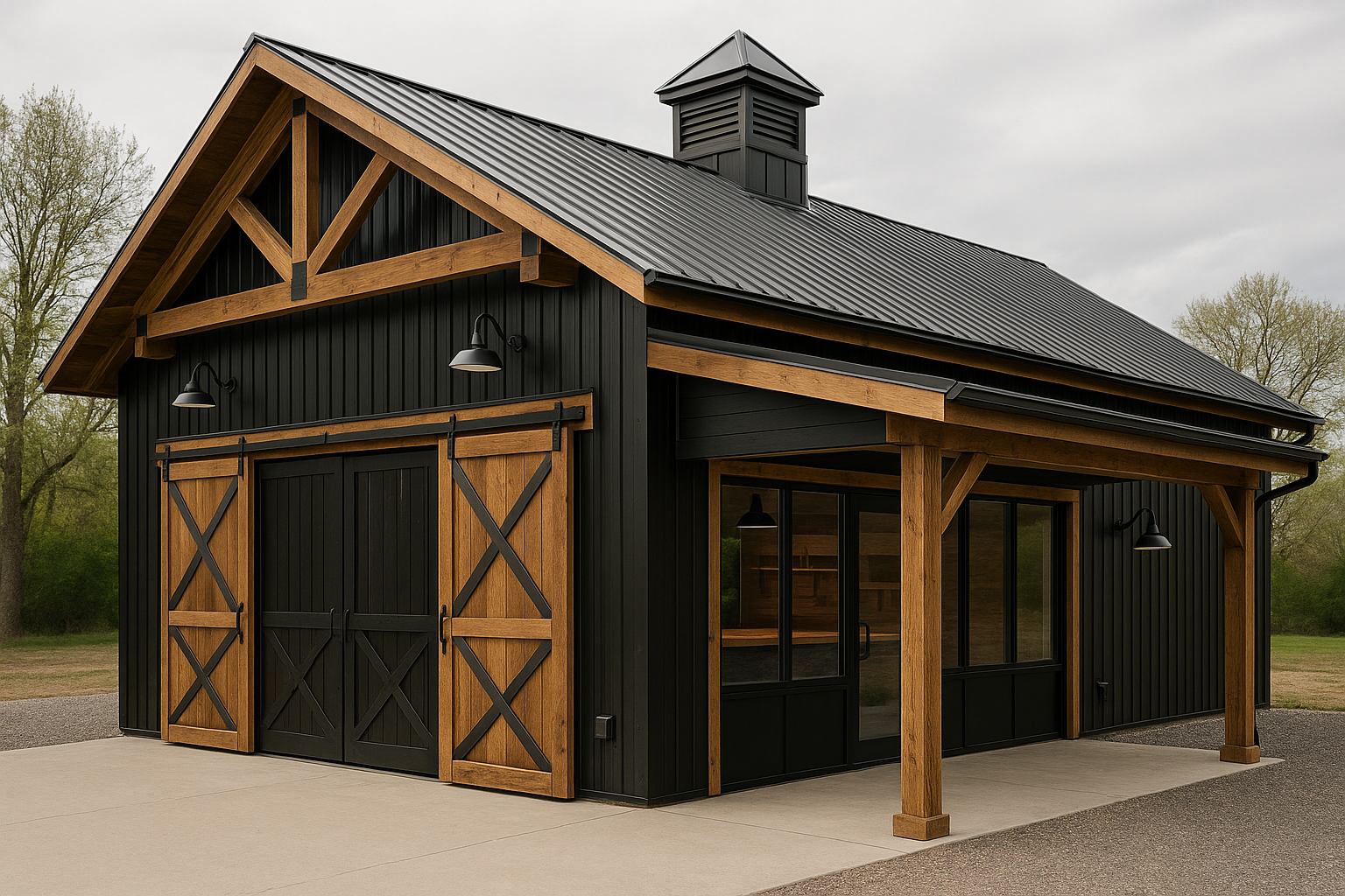 black chromodeck barn shop with wood