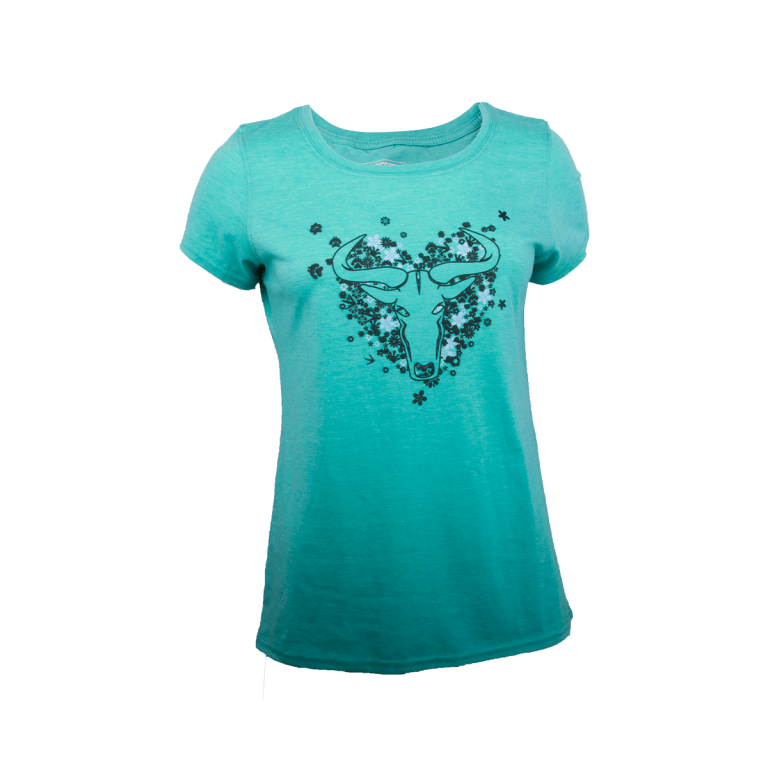 Wildebees Ladies Flower Logo T-Shirt Emerald Melange
