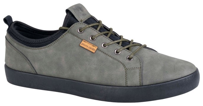 Pierre Cardin Men's Pu & Neoprene ( throat ) comfort lace up - Olive Black